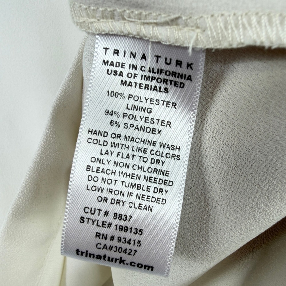 Trina Turk Akayo Keyhole Blouse Long Sleeve Ruffle Cuff Cream Feminine Top XS - Picture 11 of 12